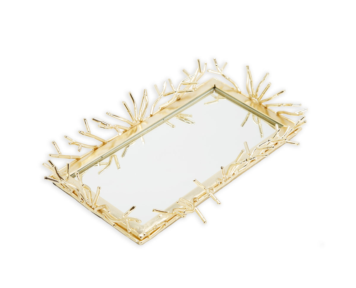 Rectangular Decorative Mirrror Tray with Gold Design Border
Medium
