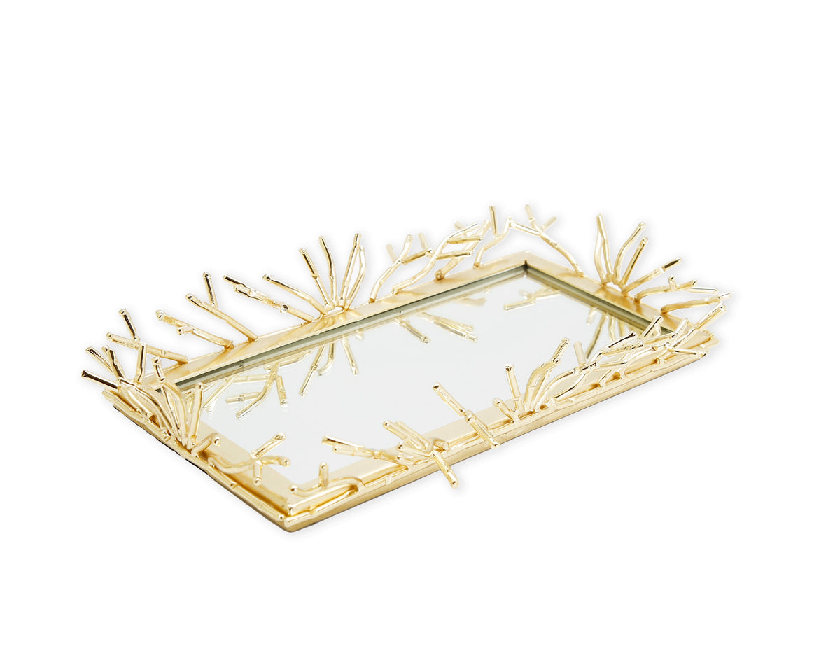 Rectangular Decorative Mirrror Tray with Gold Design Border
Medium