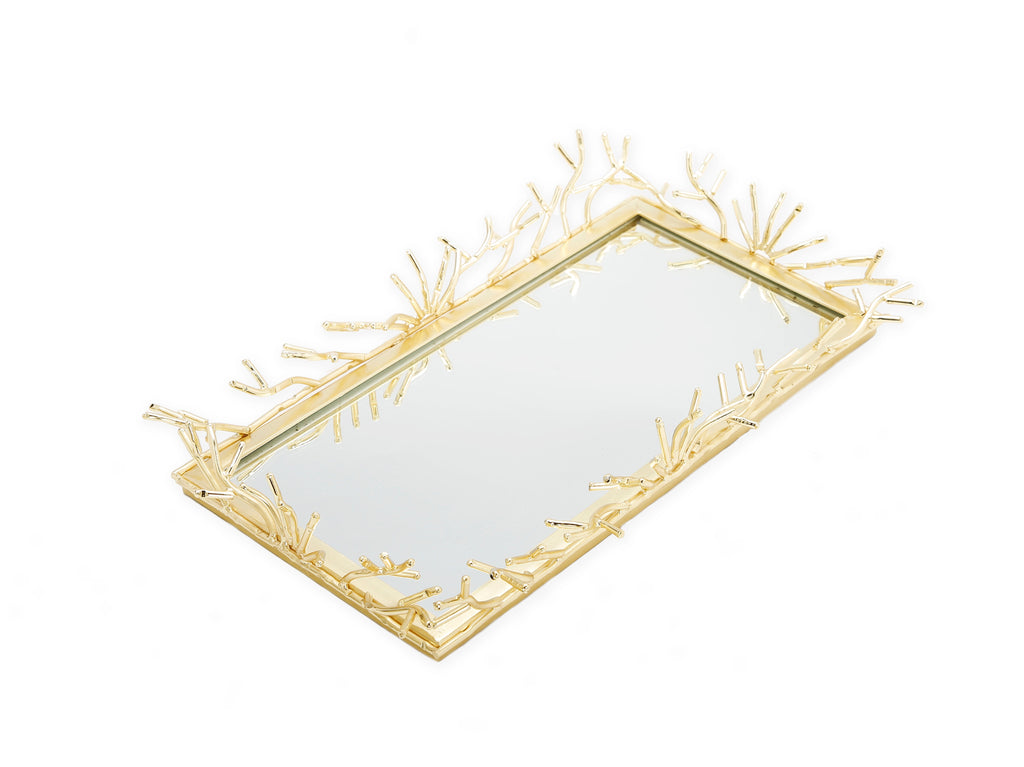 Rectangular Decorative Mirrror Tray with Gold Design Border
Medium