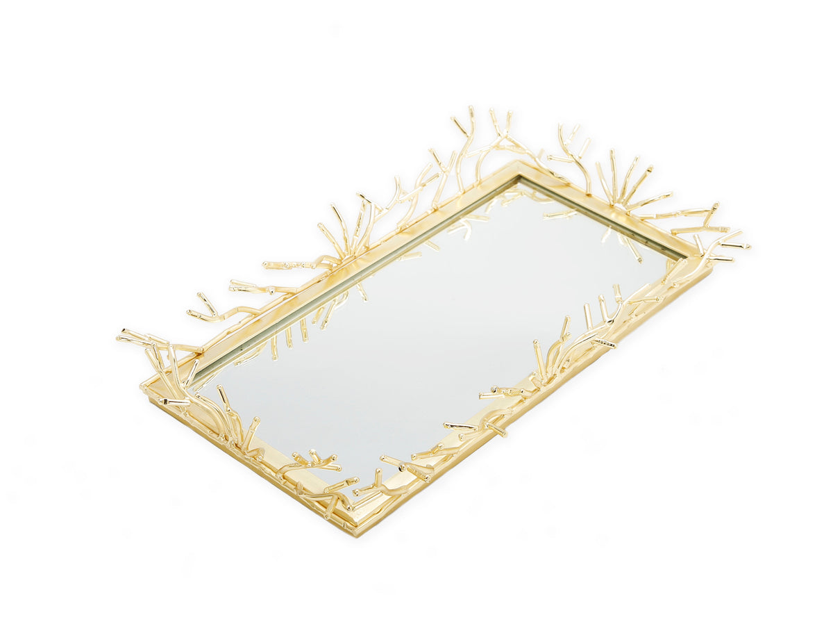Rectangular Decorative Mirrror Tray with Gold Design Border
Large