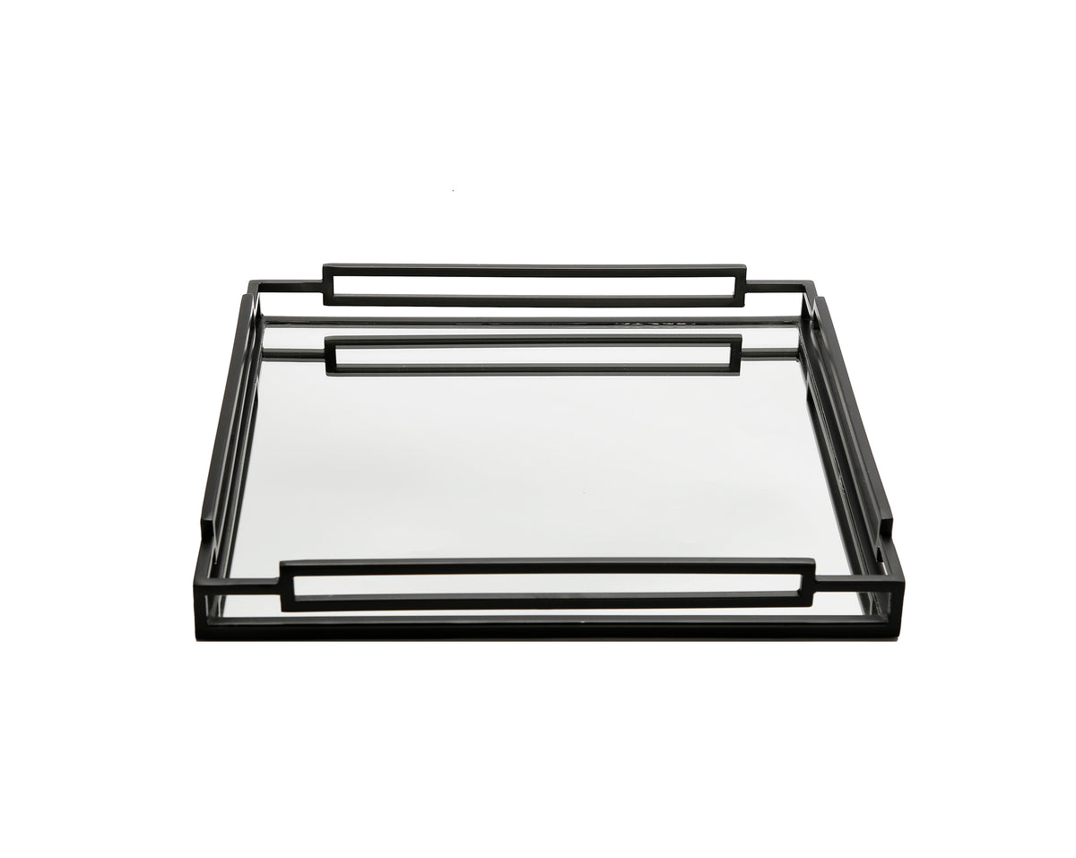 Black Tinted Square Mirror Tray - 15.75"L