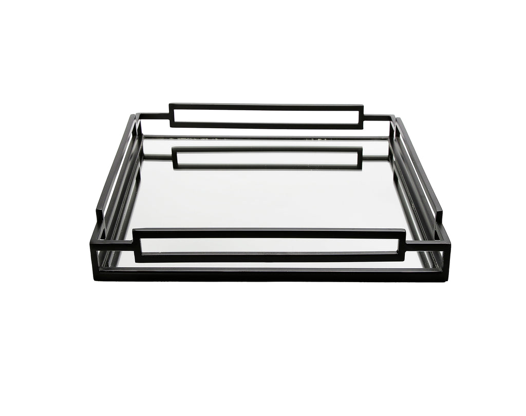 Black Tinted Square Mirror Tray - 15.75"L