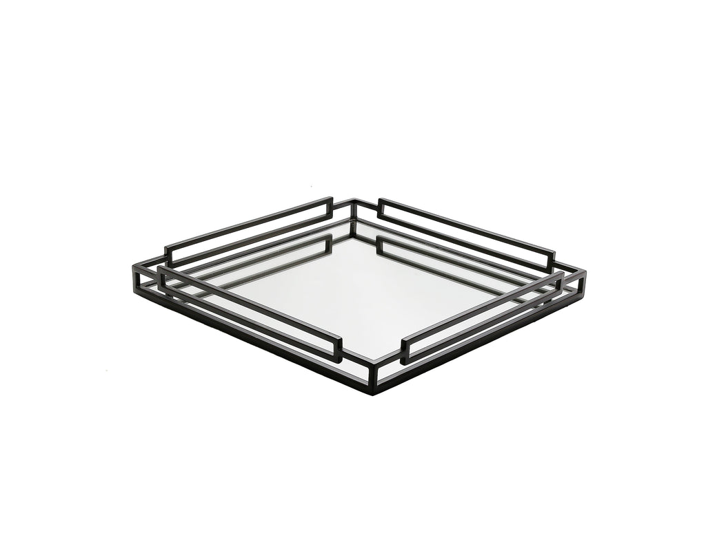 Black Tinted Square Mirror Tray - 15.75"L