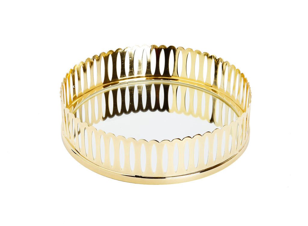 Round Mirror Tray Gold Design - 13.75"D