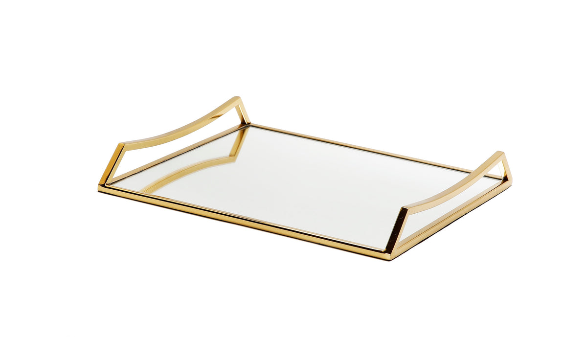 Oblong Mirror Serving Tray with Gold Handles