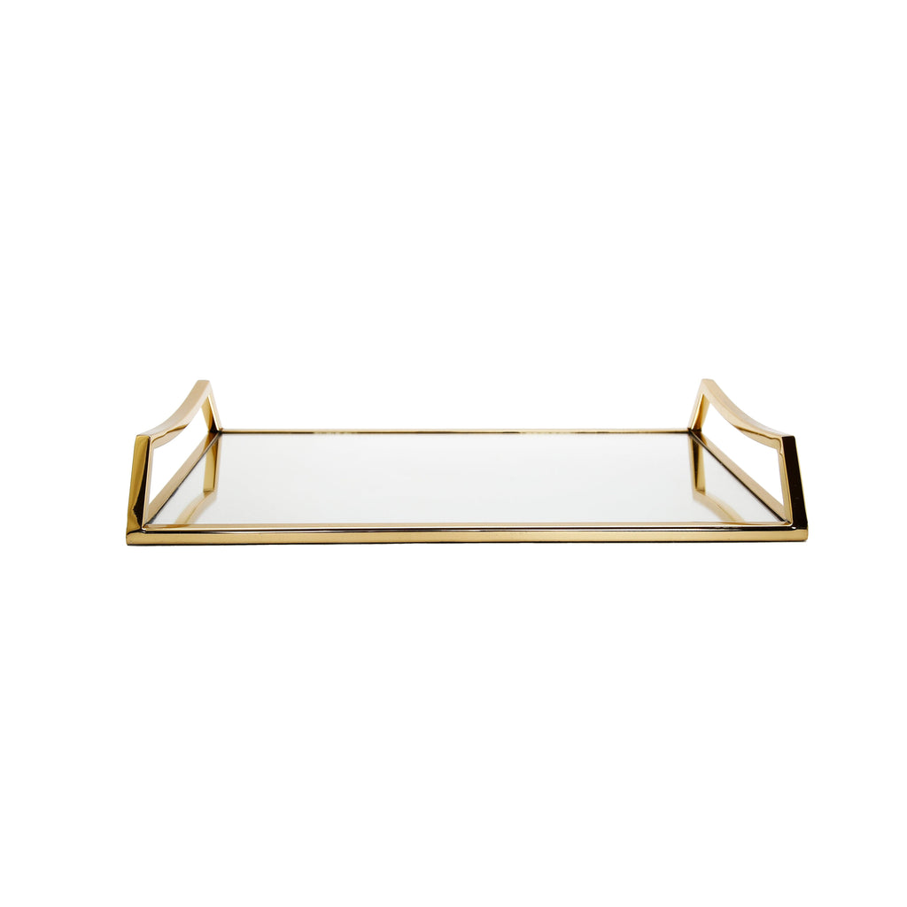 Oblong Mirror Serving Tray with Gold Handles