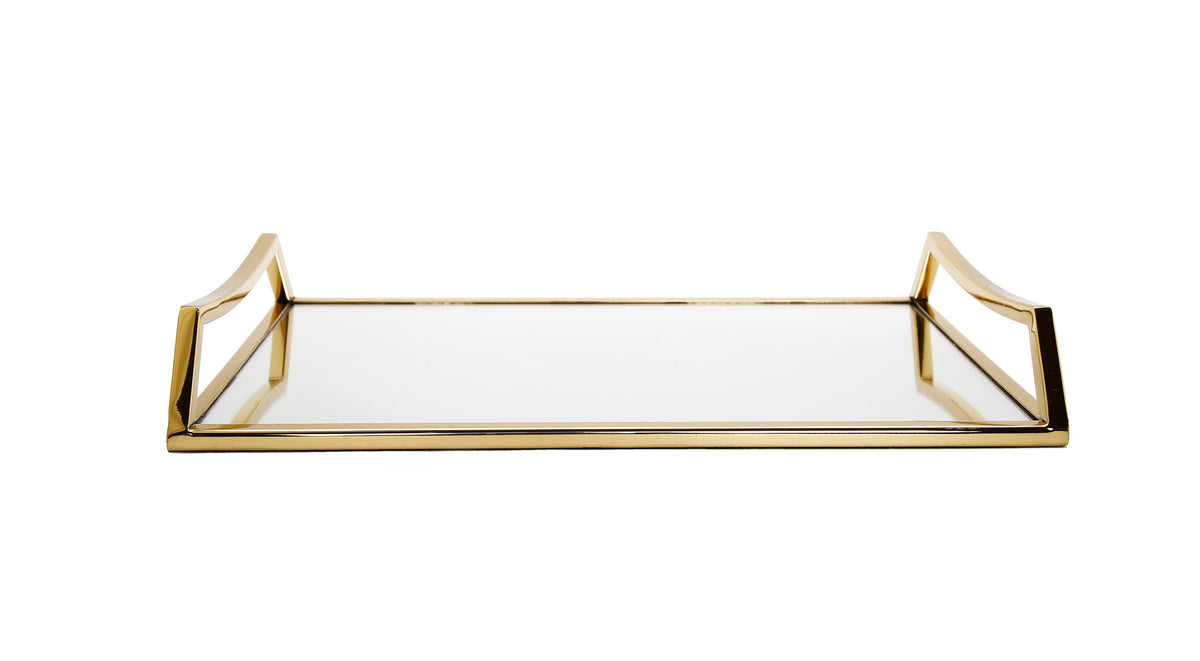 Oblong Mirror Serving Tray with Gold Handles