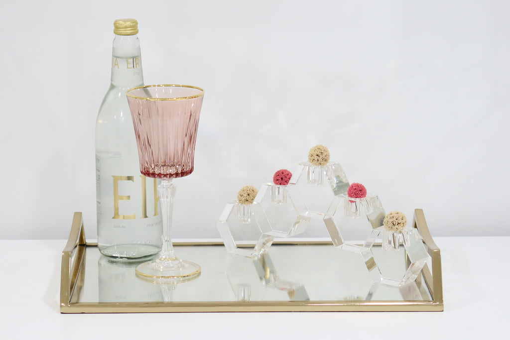 Oblong Mirror Serving Tray with Gold Handles