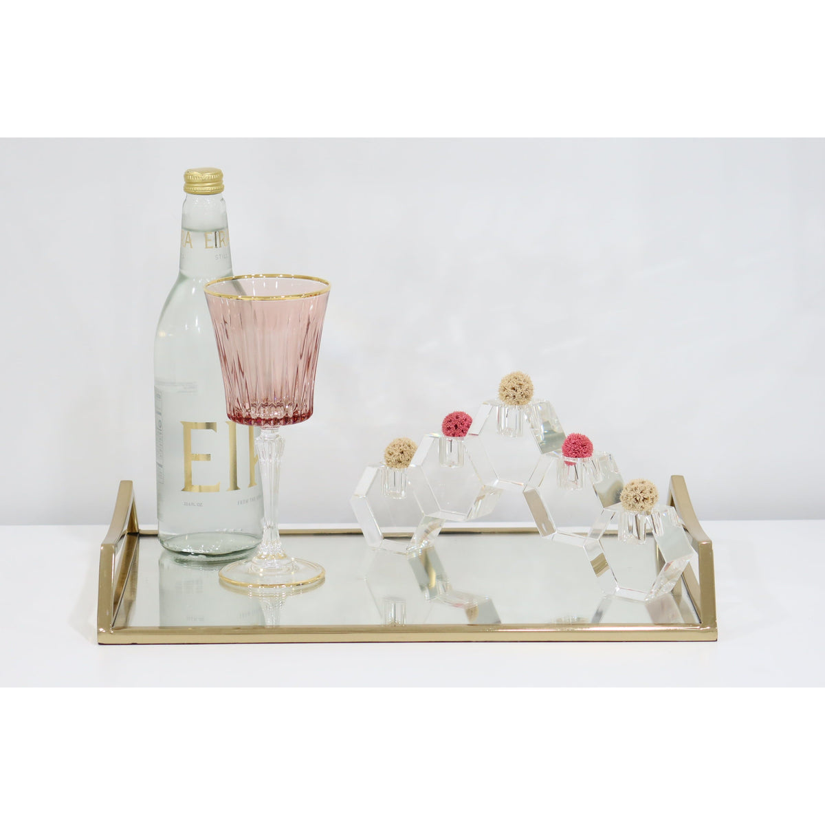 Oblong Mirror Serving Tray with Gold Handles