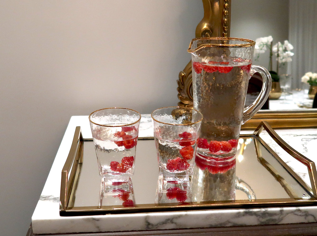 Oblong Mirror Serving Tray with Gold Handles