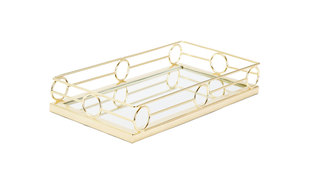 Oblong Mirror Tray with Gold Design 14"L