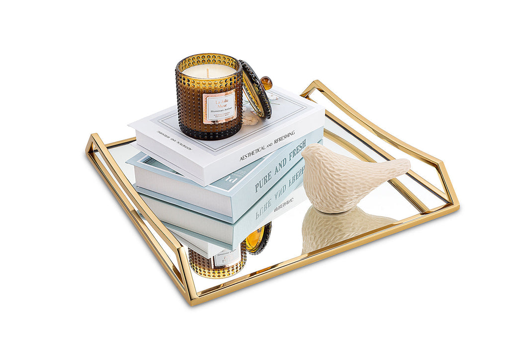 Square Mirror Tray with Gold Handles - 15.75"L