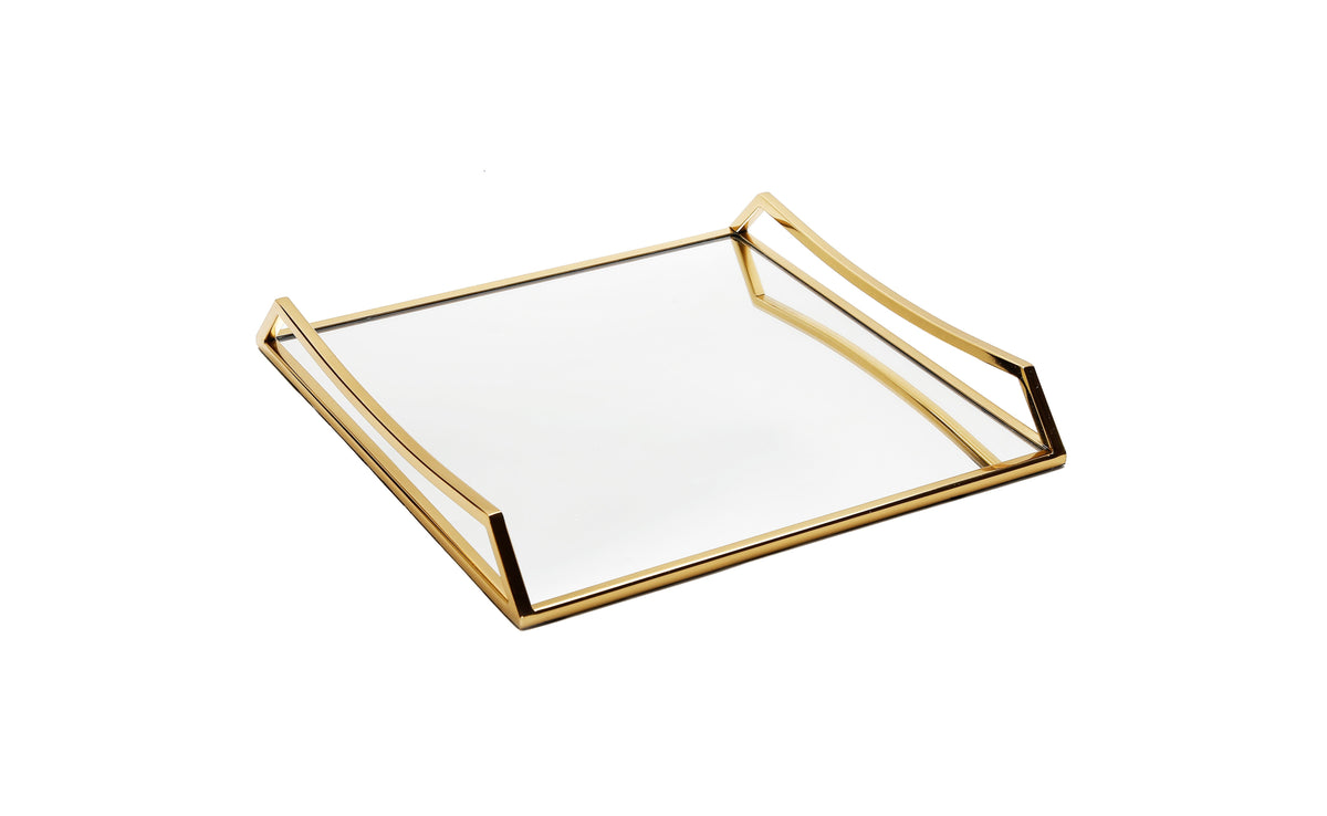 Square Mirror Tray with Gold Handles - 15.75"L