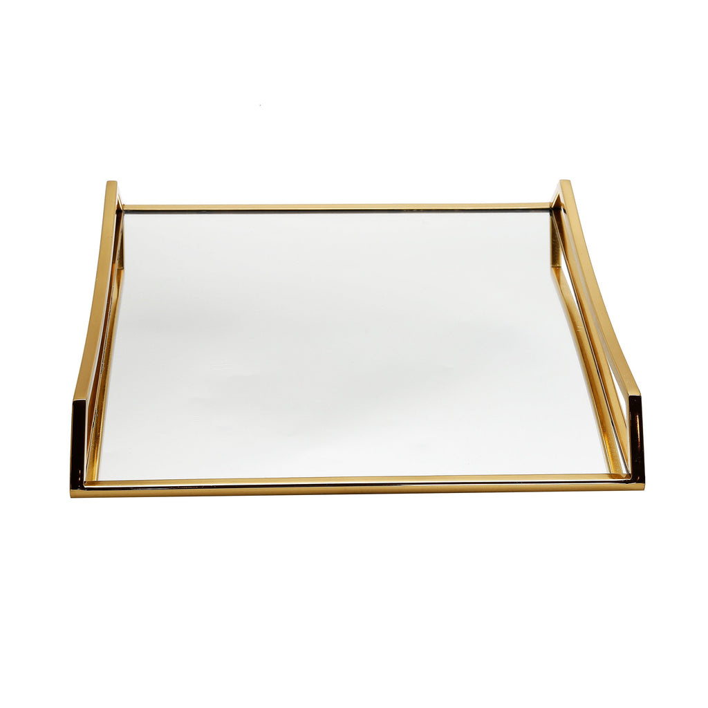 Square Mirror Tray with Gold Handles - 15.75"L