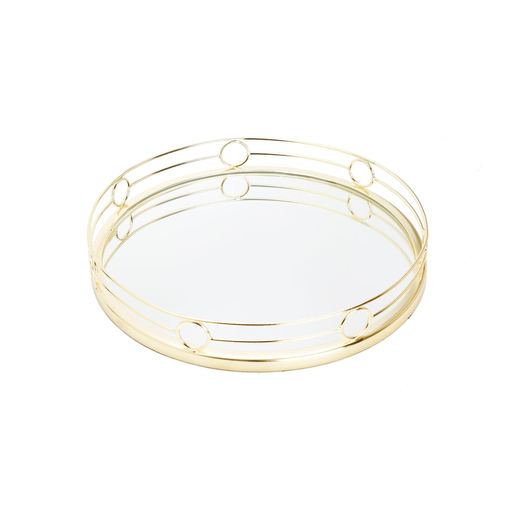Round Mirror Tray Gold Design - 15.5"D