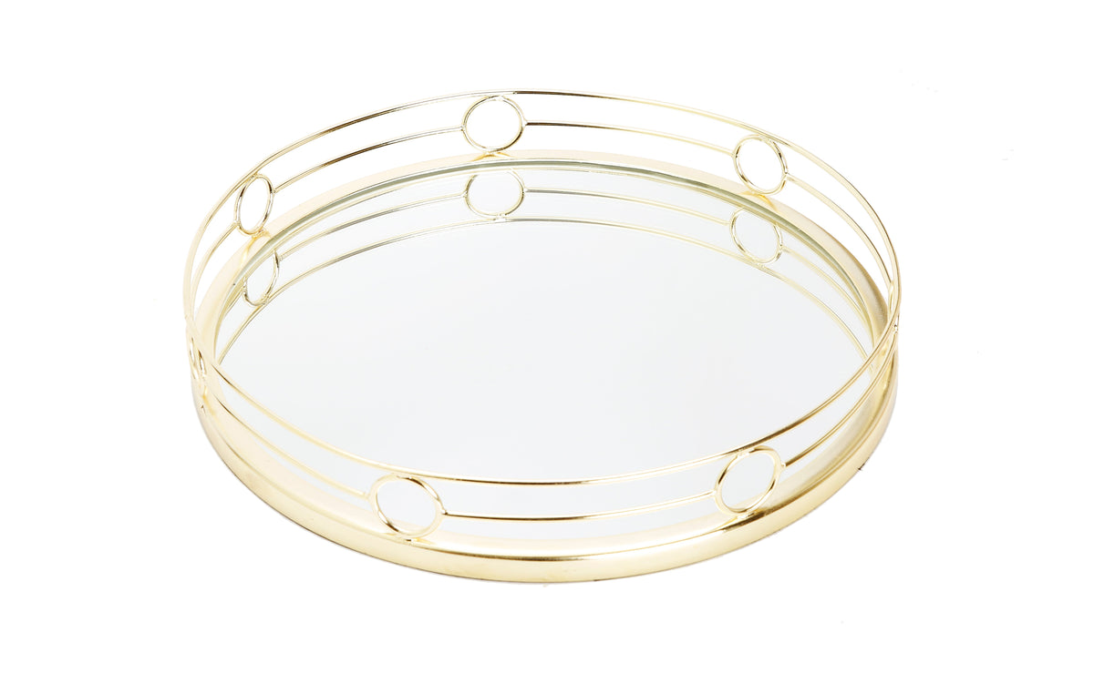 Round Mirror Tray Gold Design - 15.5"D