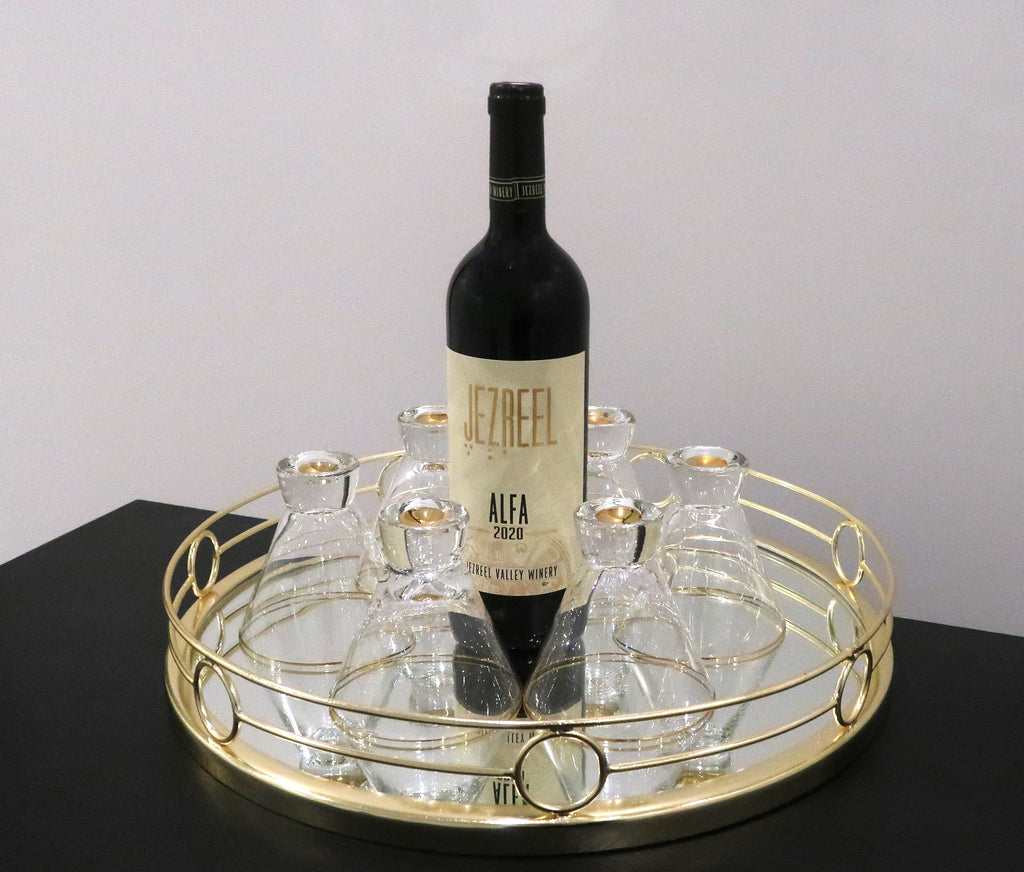 Round Mirror Tray Gold Design - 15.5"D