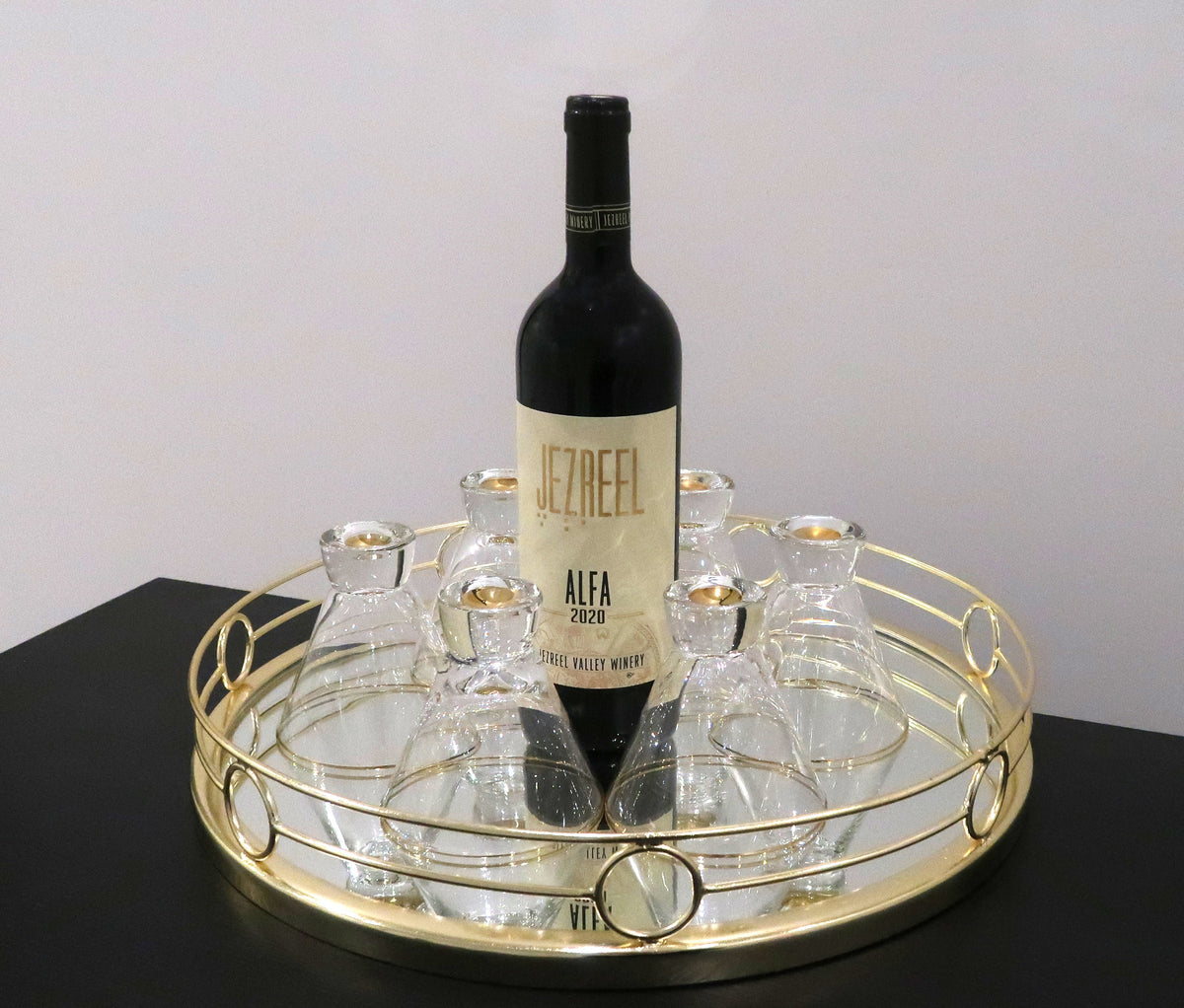 Round Mirror Tray Gold Design - 15.5"D