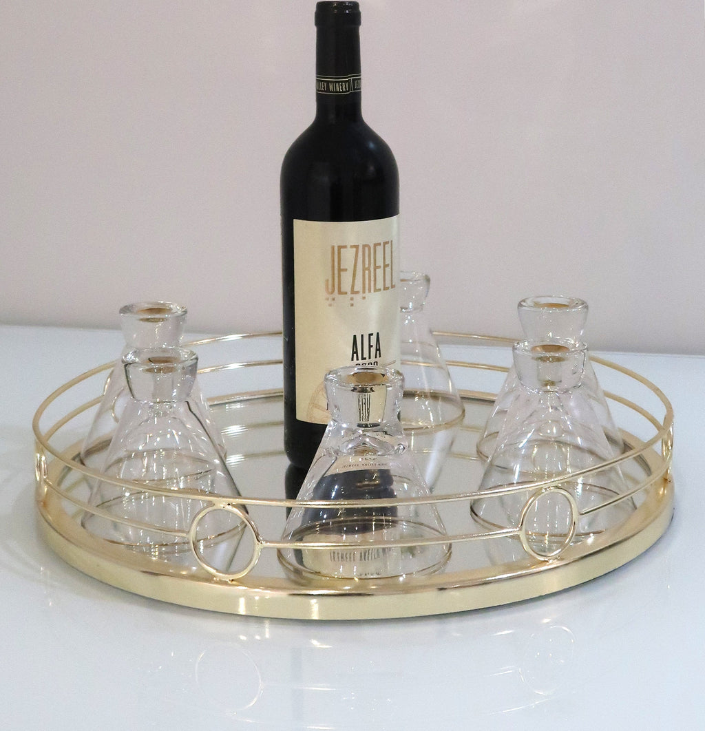 Round Mirror Tray Gold Design - 15.5"D
