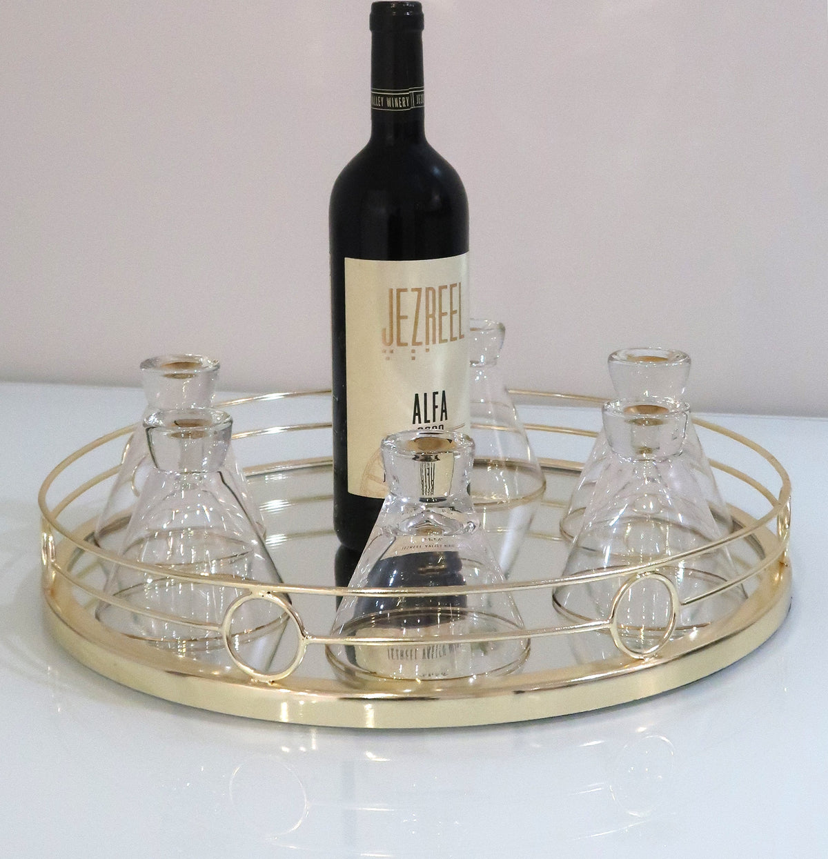 Round Mirror Tray Gold Design - 15.5"D