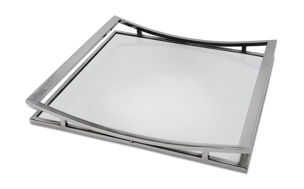 Square Mirror Tray with Silver Walls