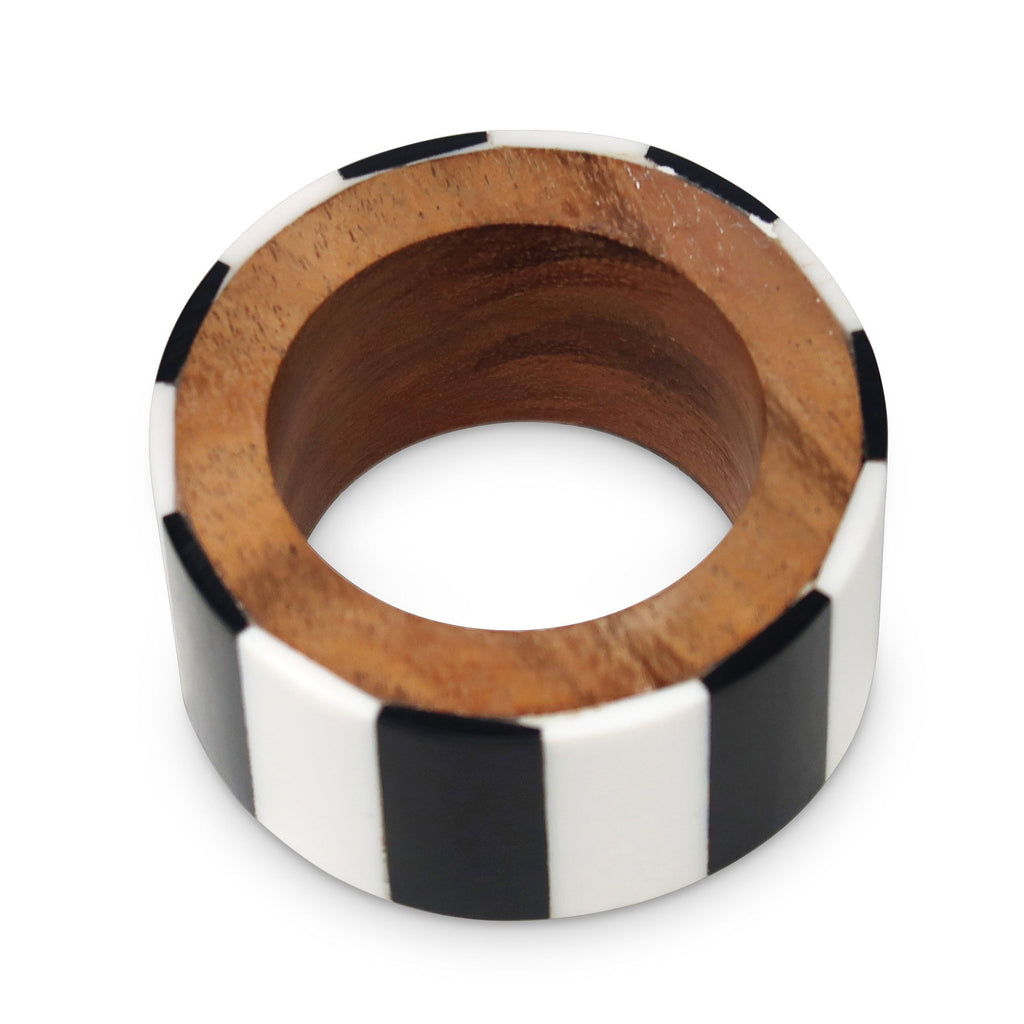 S/4 Wooden Napkin Rings Black & White