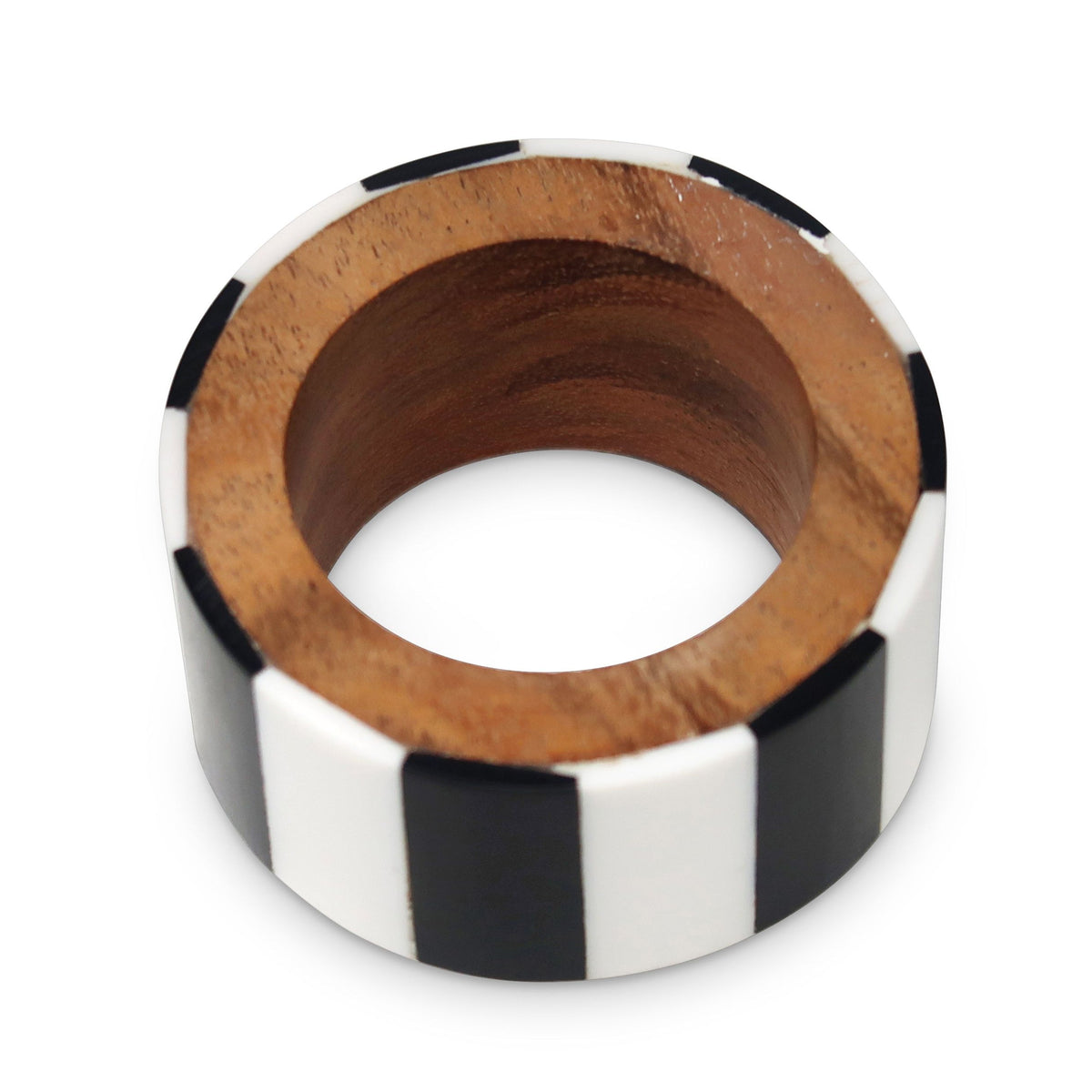 S/4 Wooden Napkin Rings Black & White