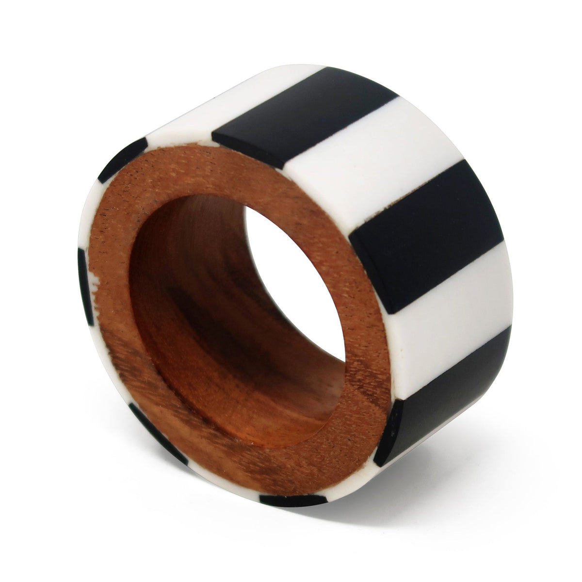 S/4 Wooden Napkin Rings Black & White