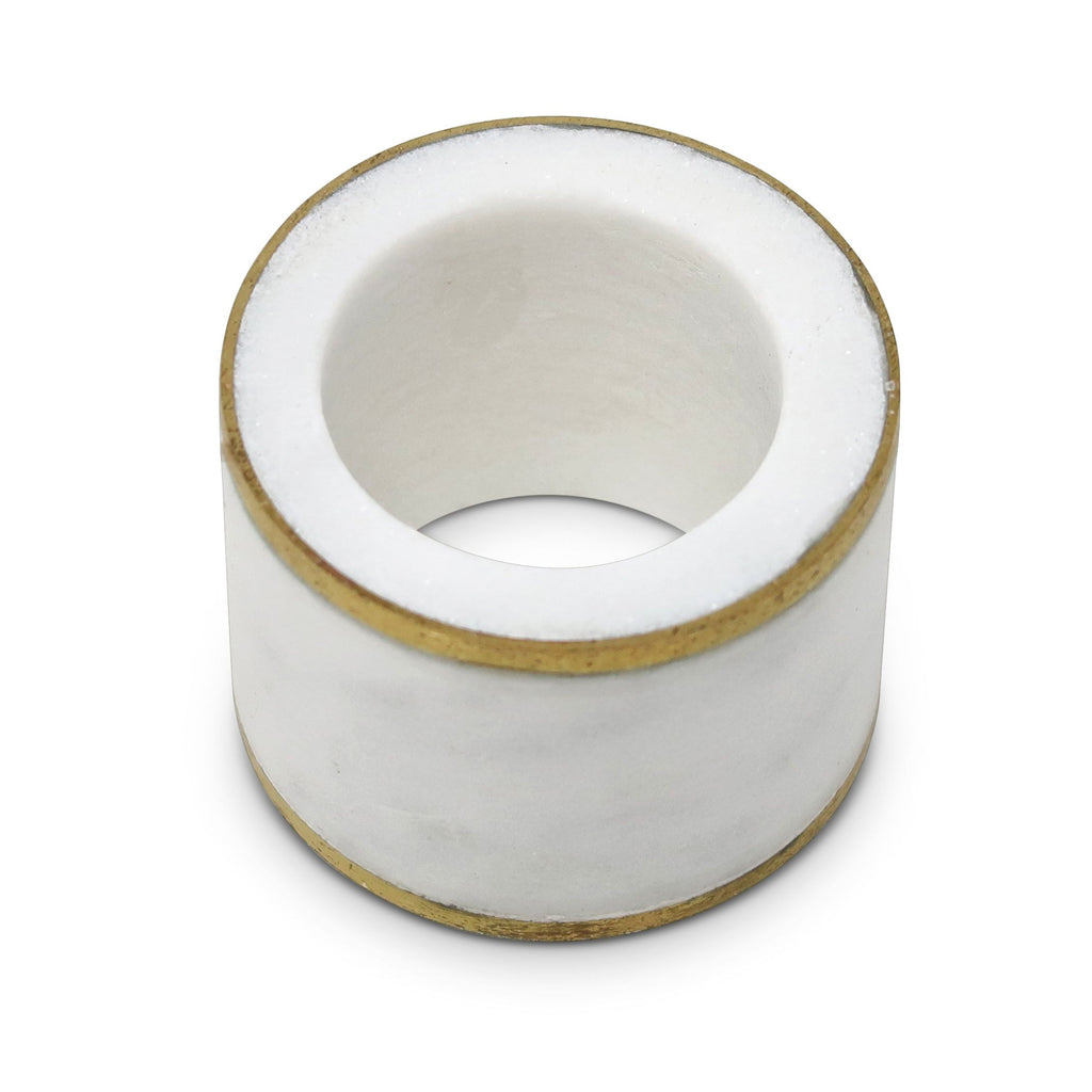 S/4 Napkin Rings White Marble with Gold Border