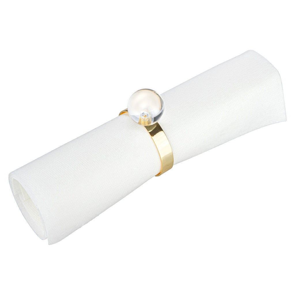 S/4 Napkin Rings Gold with Clear Ball Detail - 2"