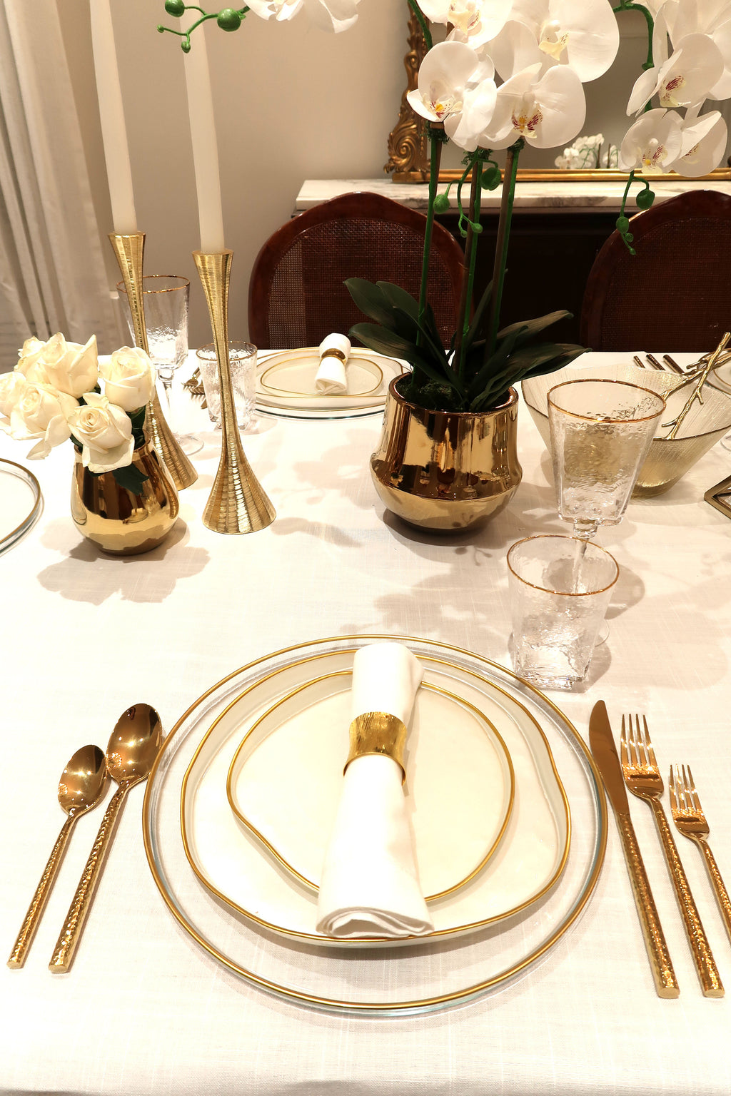 Set of 6 Square Shaped Hammered Glasses with Gold Rim