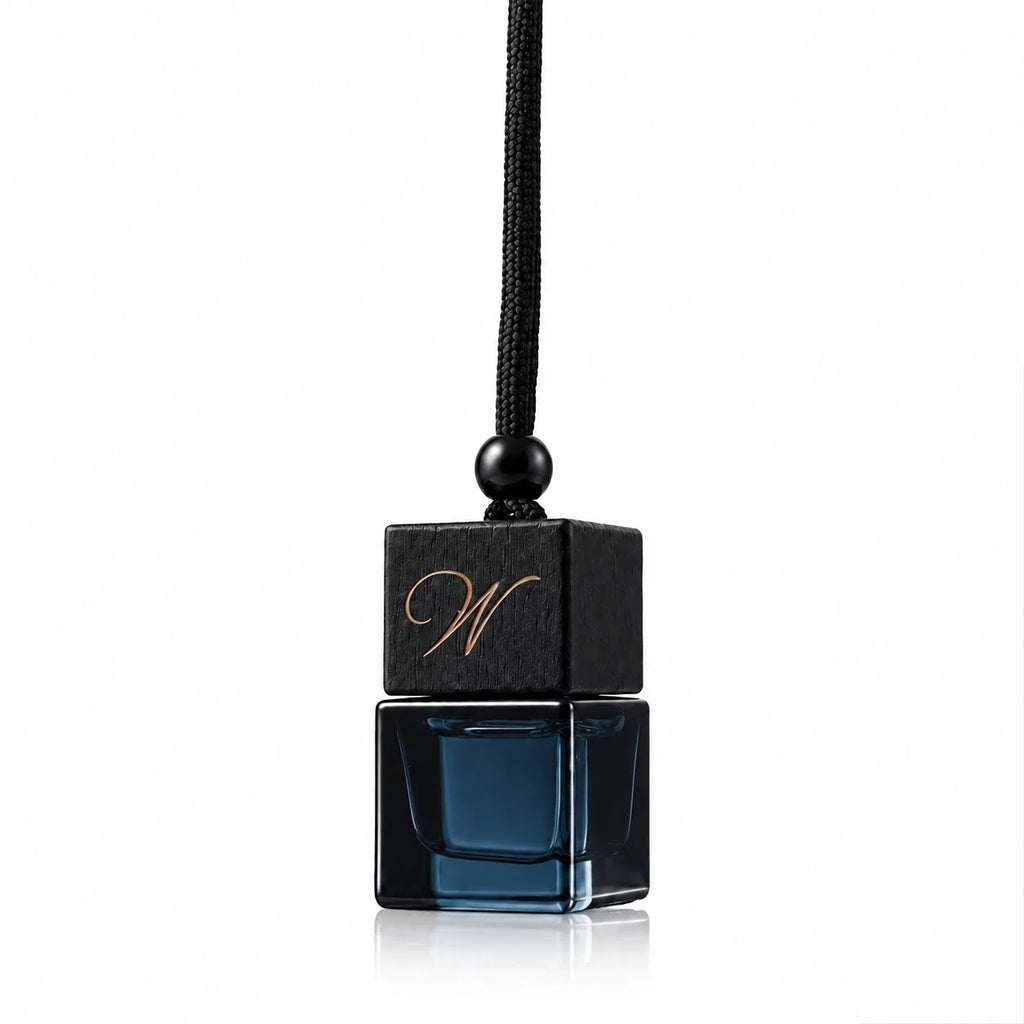 Hanging car diffuser with a black leatherette cap and gold monogram, Tefilat Haderech gift set