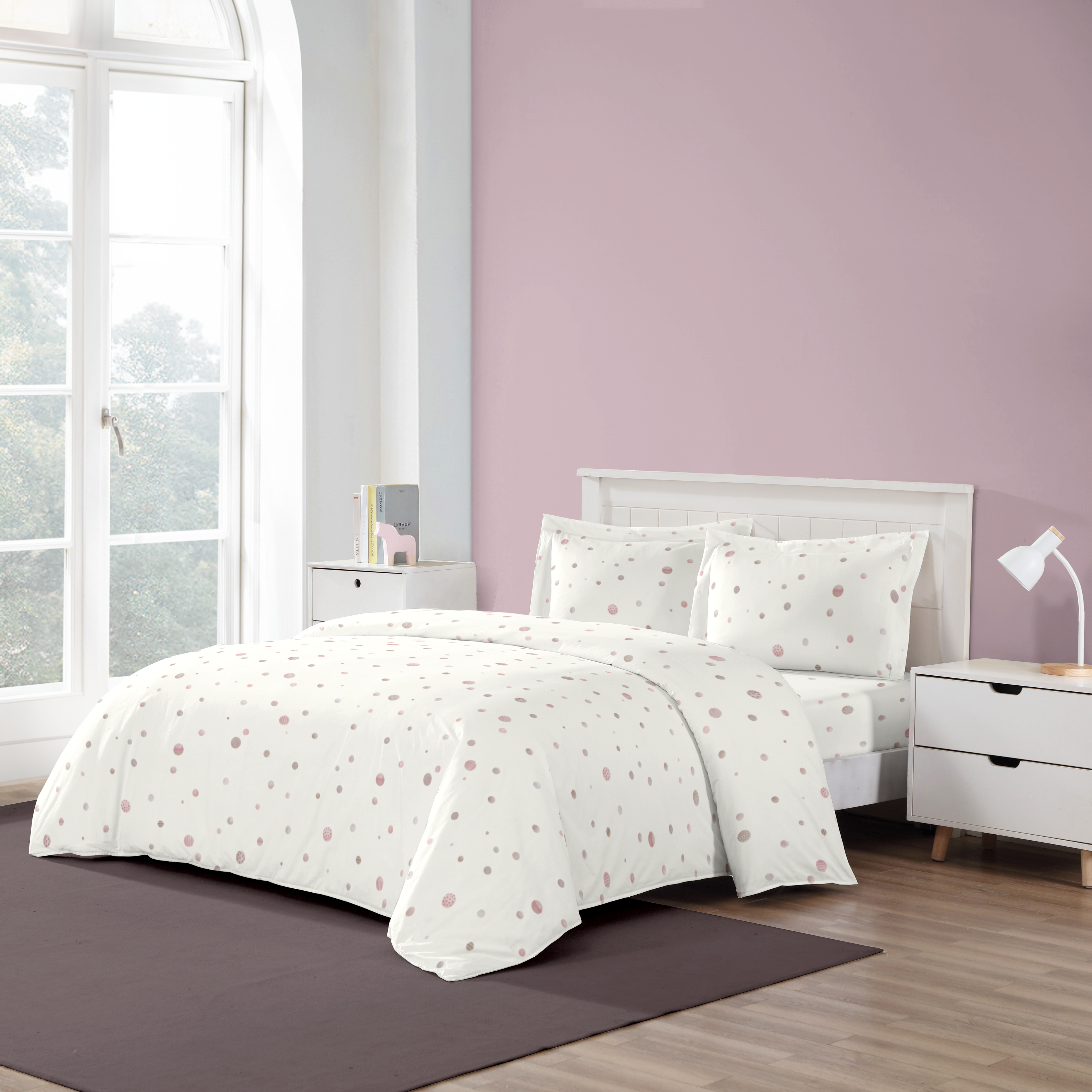 Patterned Dots Pink Duvet Cover Bedding Set
