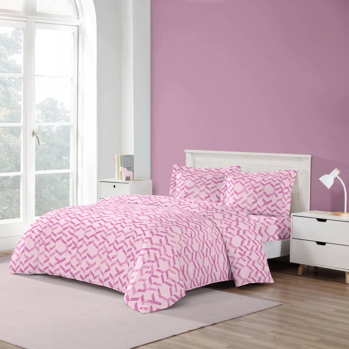 Playful Print Pink Duvet Cover Bedding Set