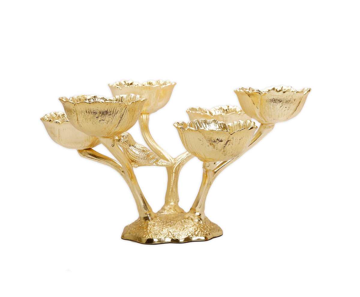 5 Bowl Gold Relish Dish with Birds Design