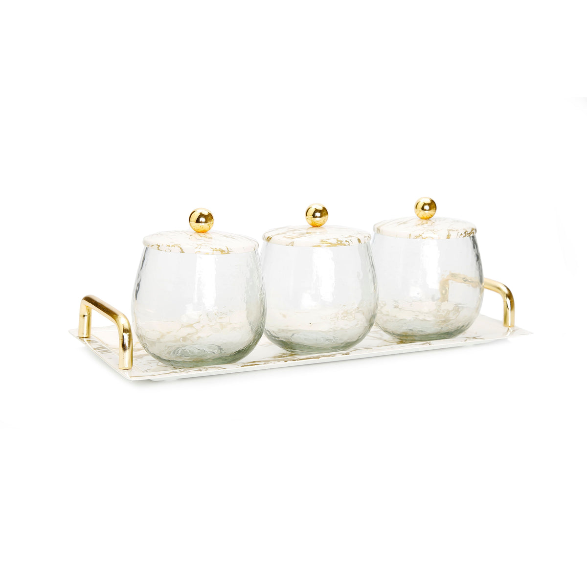 Gold Marble 3 Bowl Serving Dish with Gold Ball Design