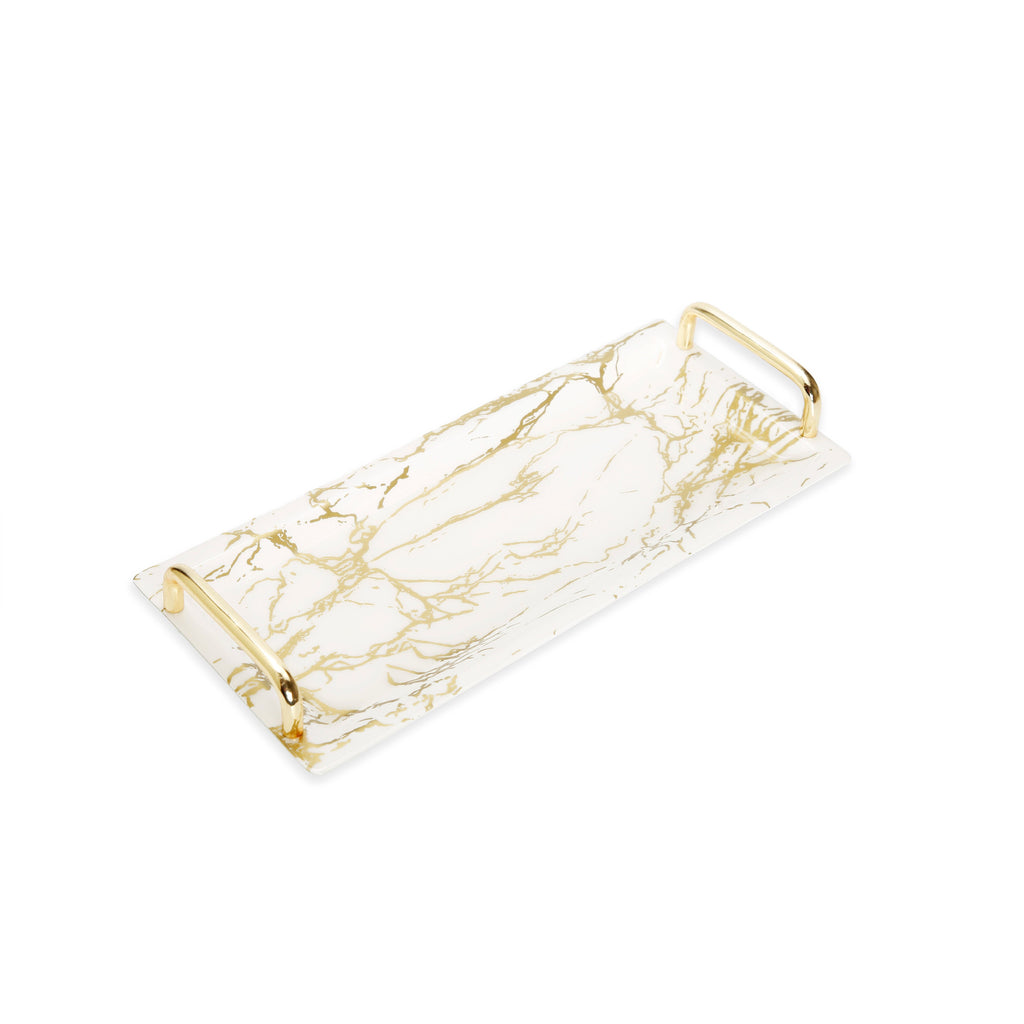 Gold Marble 3 Bowl Serving Dish with Gold Ball Design