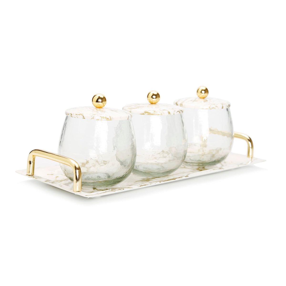 Gold Marble 3 Bowl Serving Dish with Gold Ball Design
