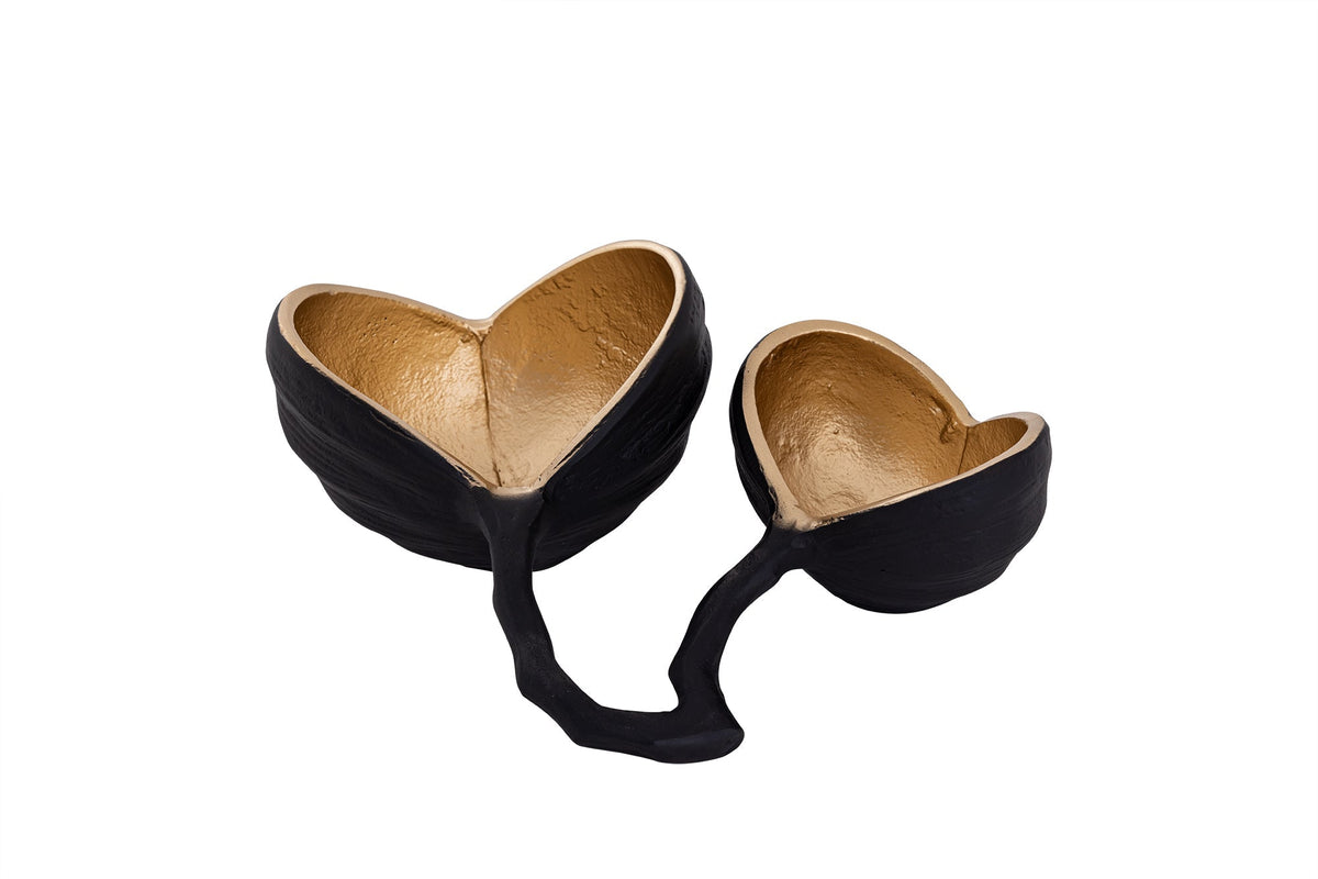Set of 2 Black and Gold Nut Shaped Bowls