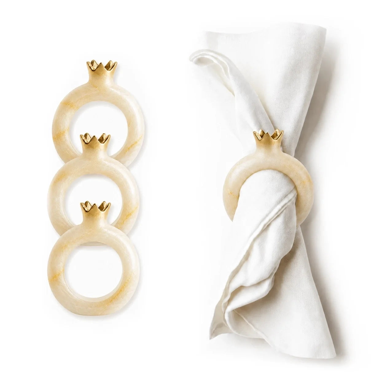 Sculptural resin pomegranate napkin rings, set of 4, from Waterdale Collection