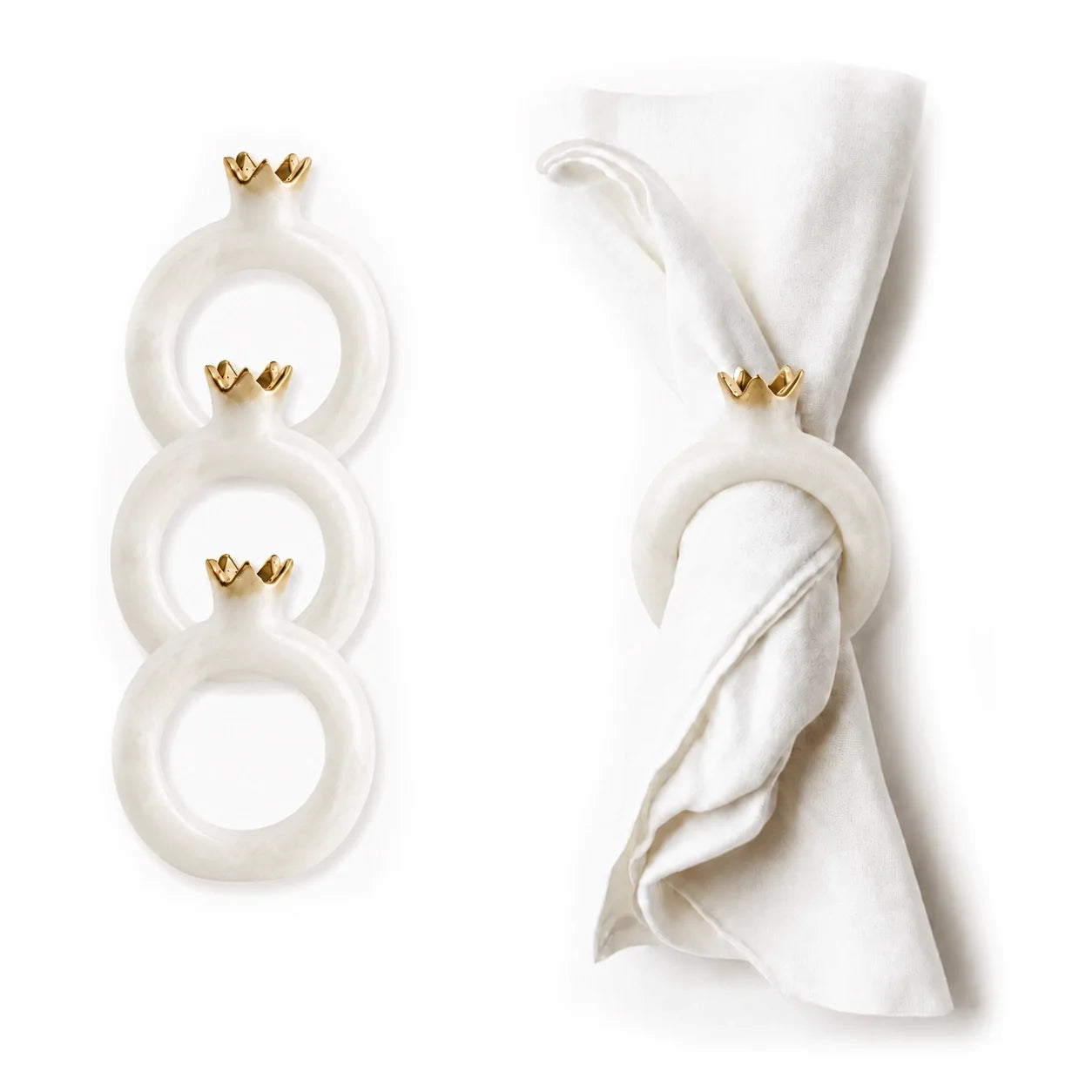 Sculptural resin pomegranate napkin rings, set of 4, from Waterdale Collection