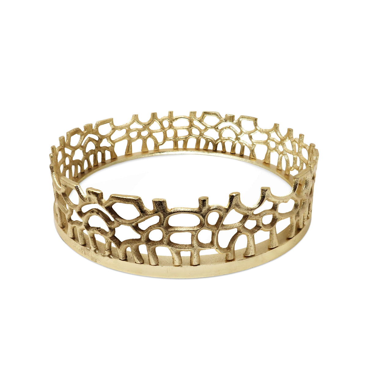 Round Gold Mirror Tray with Lace Design, 12"D
