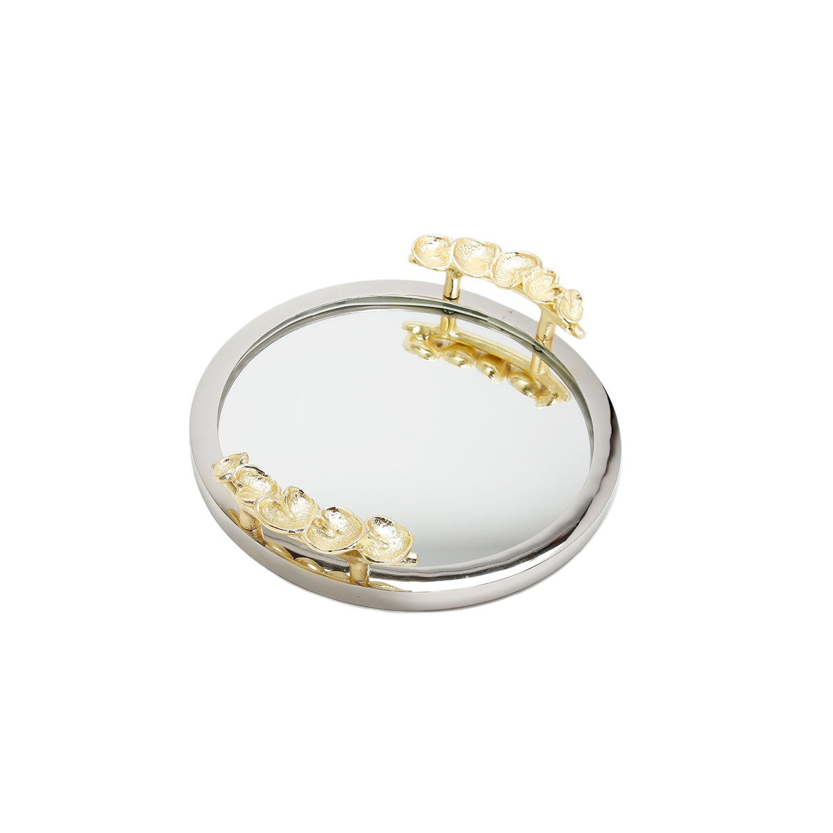 Mirror Tray Silver Border Gold Leaf Design on Handle 16"D