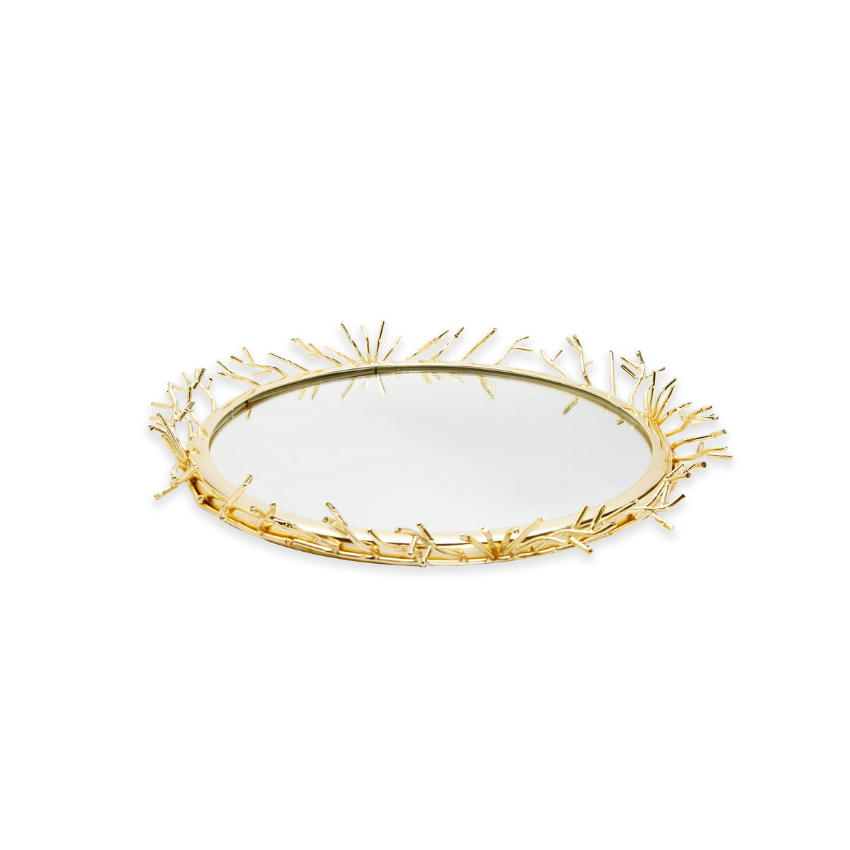 Decorative Round Mirror Tray with Gold Design Border