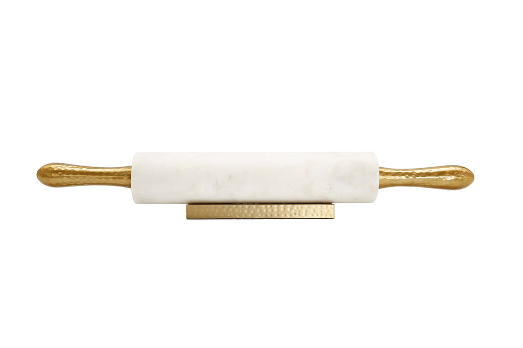 White Marble Rolling Pin with Hammered Handles and Base