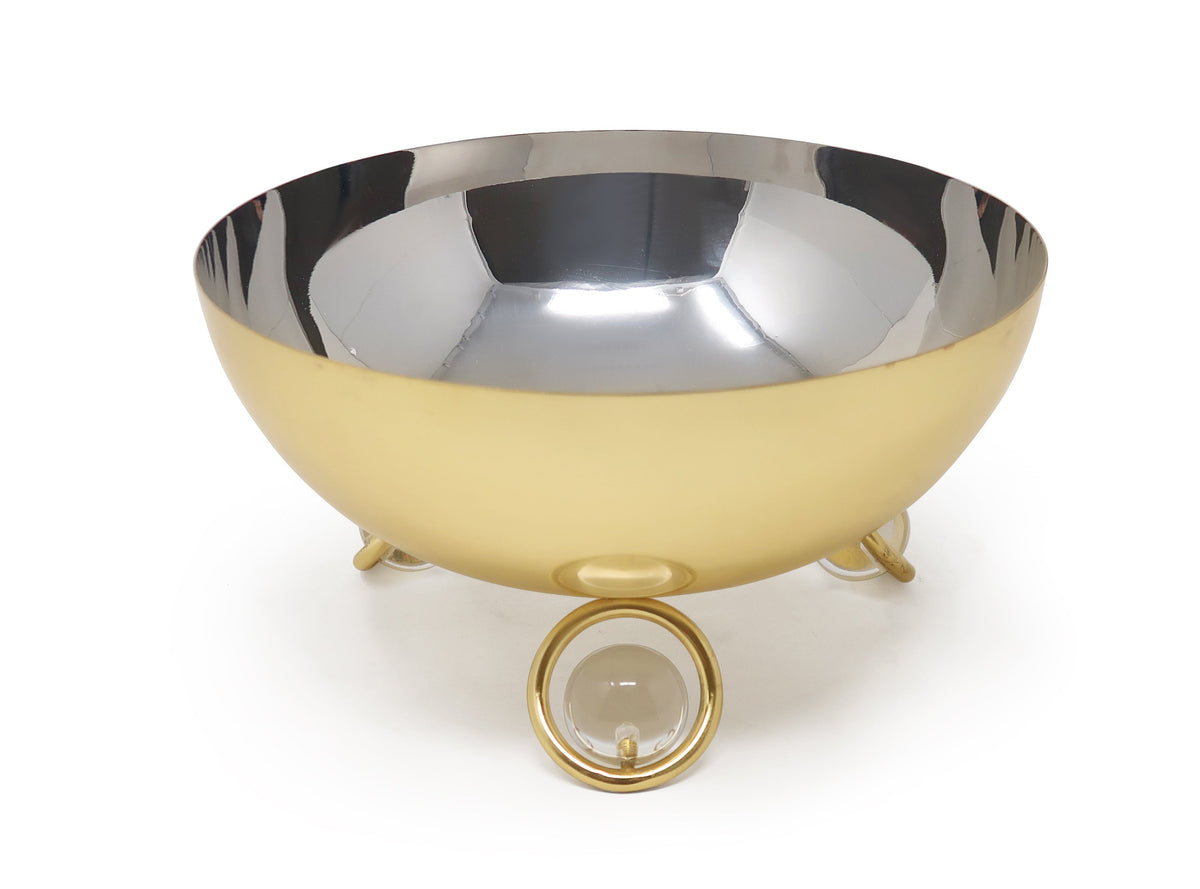 Salad Bowl Silver Inner Gold Outer with Ball Legs - 9.1"D