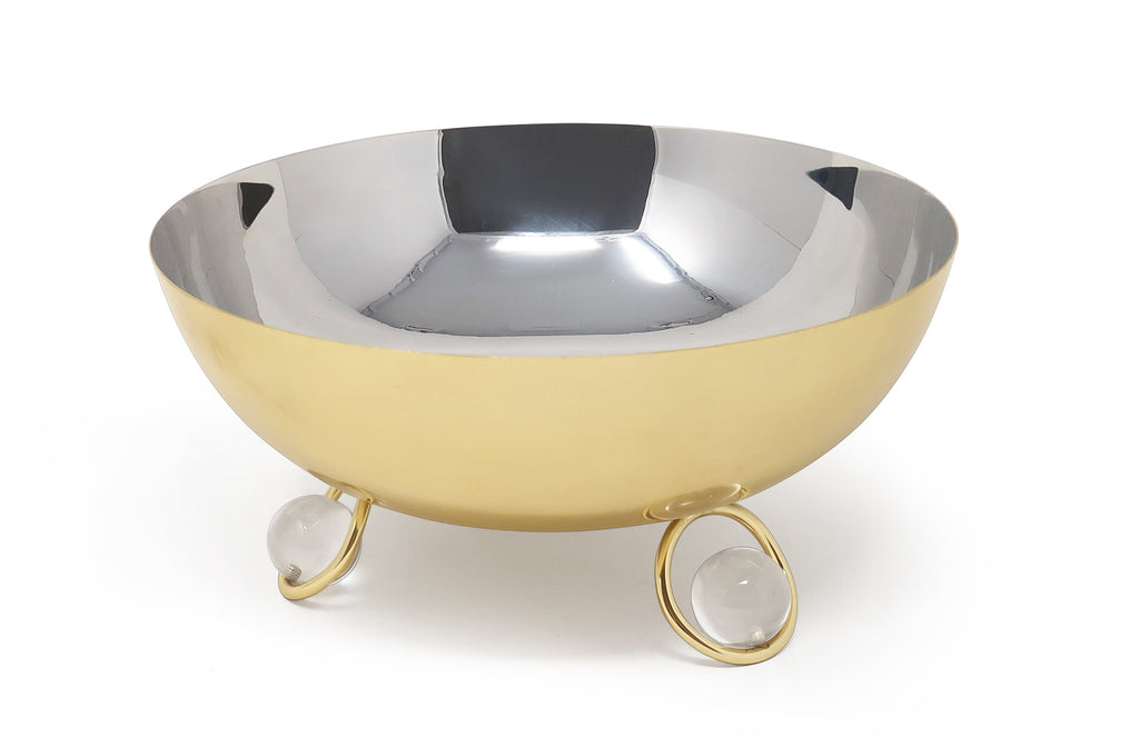 Large Salad Bowl Silver Inner Gold Outer with Ball Legs