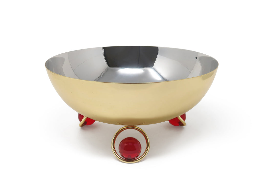 Large Salad Bowl Silver Inner Gold Outer with Ball Legs