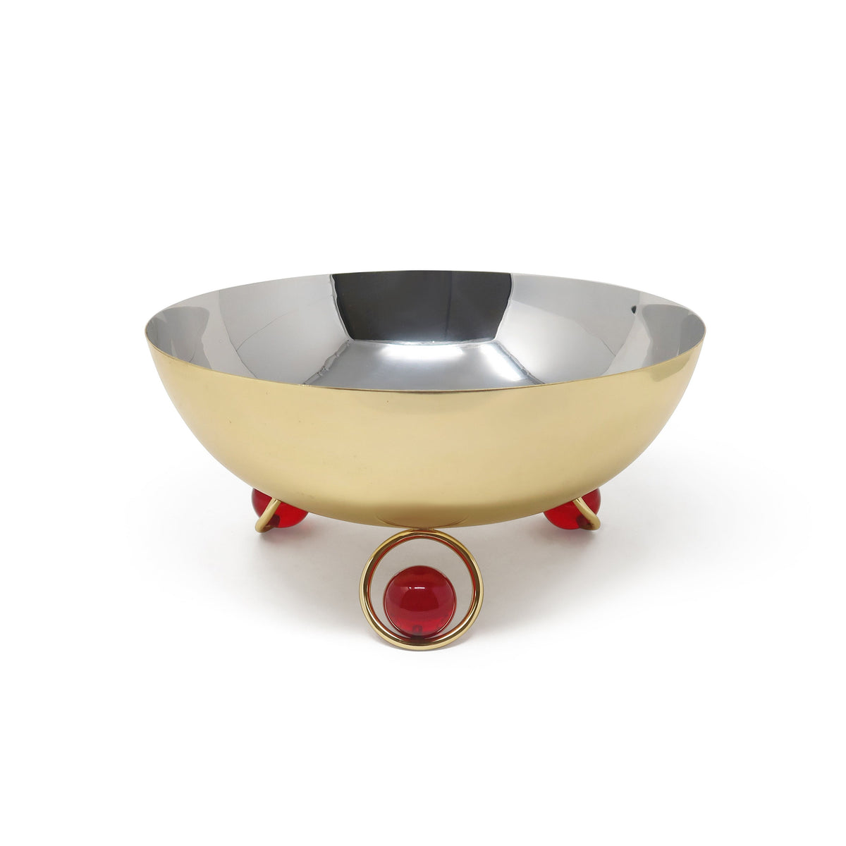 Large Salad Bowl Silver Inner Gold Outer with Ball Legs