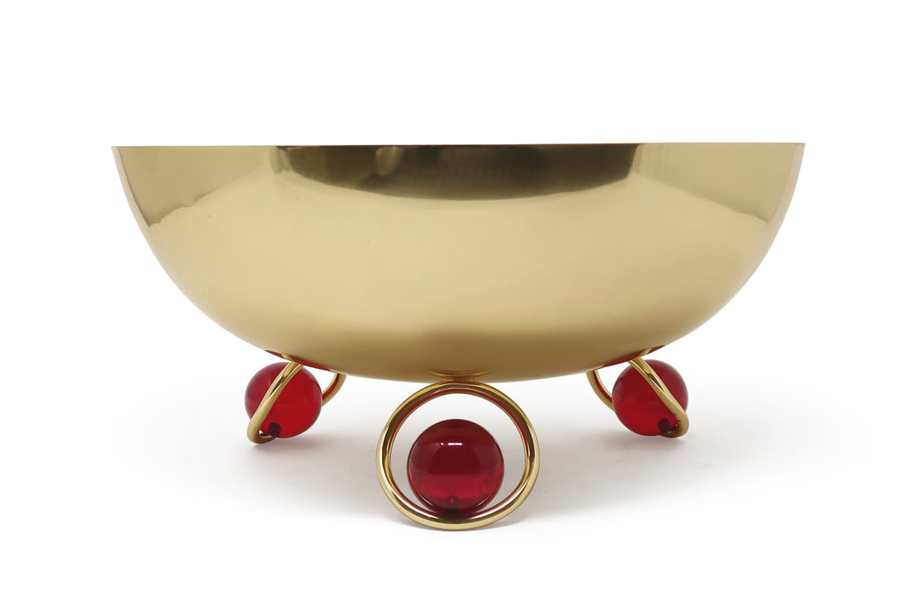 Large Salad Bowl Silver Inner Gold Outer with Ball Legs